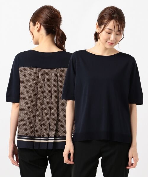 L size ONWARD(大きいサイズ) / エルサイズオンワード ニット・セーター | 【洗える】レーヨンストレッチ 前後切替半袖 ニット | 詳細12