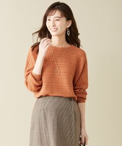 L size ONWARD(大きいサイズ) / エルサイズオンワード ニット・セーター | 【洗える】48ウールアクリル ケーブル柄 ボートネック ニット