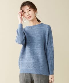 L size ONWARD(大きいサイズ) / エルサイズオンワード ニット・セーター | 【洗える】48ウールアクリル ケーブル柄 ボートネック ニット