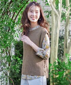 L size ONWARD(大きいサイズ) / エルサイズオンワード ベスト | 【洗える】リネンコットン片畦ベスト