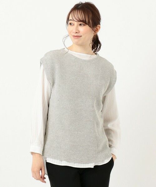 L size ONWARD(大きいサイズ) / エルサイズオンワード ベスト | 【洗える】リネンコットン片畦ベスト | 詳細4