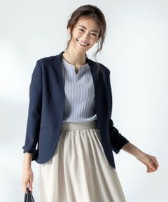 L size ONWARD(大きいサイズ) / エルサイズオンワード ノーカラージャケット | 【洗える】カラーレスライト ジャケット