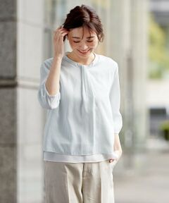 L size ONWARD(大きいサイズ) / エルサイズオンワード カットソー | レイヤードボウタイ ストライプ カットソー