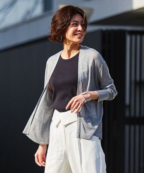 L size ONWARD(大きいサイズ) / エルサイズオンワード カットソー | 【洗える】 Pinion ショートカーディガン（ライトグレー系）