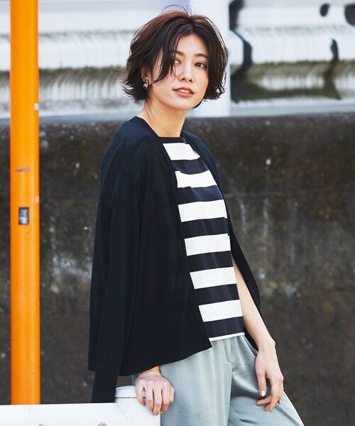 L size ONWARD(大きいサイズ) / エルサイズオンワード カットソー | 【洗える】 Pinion ショートカーディガン（ブラック系）