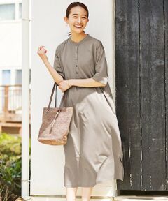 L size ONWARD(大きいサイズ) / エルサイズオンワード ロング・マキシ丈ワンピース | 【イージーケア】洗えるプレーティングジャージー ワンピース