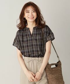 L size ONWARD(大きいサイズ) / エルサイズオンワード カットソー | シアーチェック＆ストライプ カットソー