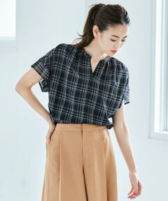 L size ONWARD(大きいサイズ) / エルサイズオンワード カットソー | シアーチェック＆ストライプ カットソー