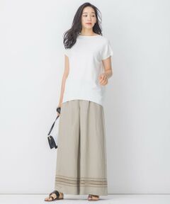 L size ONWARD(大きいサイズ) / エルサイズオンワード その他パンツ | リネン エンブロイダリー ワイドパンツ