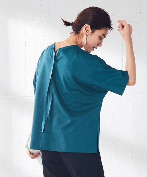 L size ONWARD(大きいサイズ) / エルサイズオンワード カットソー | 【洗える】 Plating天竺 バックデザイン カットソー(ティールブルー系)