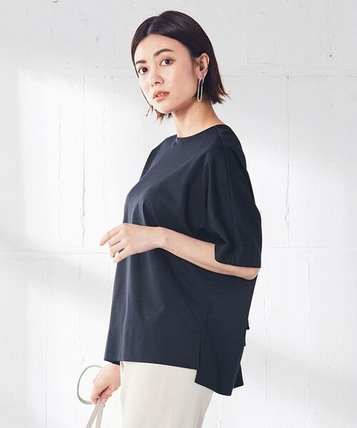 L size ONWARD(大きいサイズ) / エルサイズオンワード カットソー | 【洗える】 Plating天竺 バックデザイン カットソー(ネイビー系)