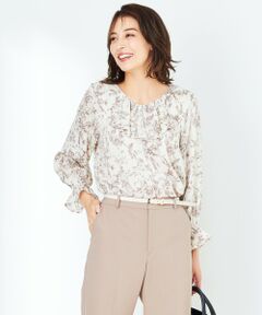 L size ONWARD(大きいサイズ) / エルサイズオンワード シャツ・ブラウス | 【洗える】ラッフルカラープリント ブラウス