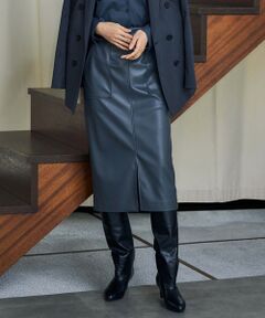 L size ONWARD(大きいサイズ) / エルサイズオンワード ミニ・ひざ丈スカート | 【洗える】 フェイクレザー タイトスカート