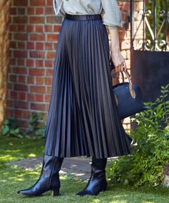 L size ONWARD(大きいサイズ) / エルサイズオンワード ロング・マキシ丈スカート | 【洗える】ライトフェイクレザー プリーツ スカート