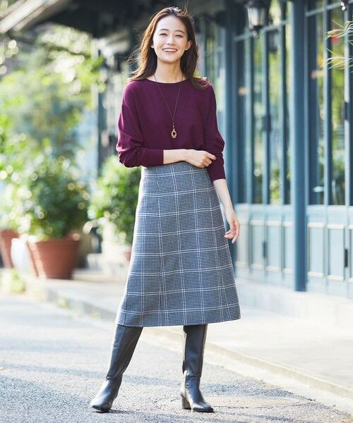 L size ONWARD(大きいサイズ) / エルサイズオンワード ミニ・ひざ丈スカート | 【リバーシブル】エアーファインウール リバー チェック スカート | 詳細1