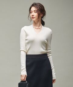 L size ONWARD(大きいサイズ) / エルサイズオンワード ニット・セーター | 【洗える】 エクストラファインメリノ リブニット Vネックプルオーバー