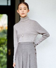 【洗える】WORSTED CHINE WOOL ハイネック ニット