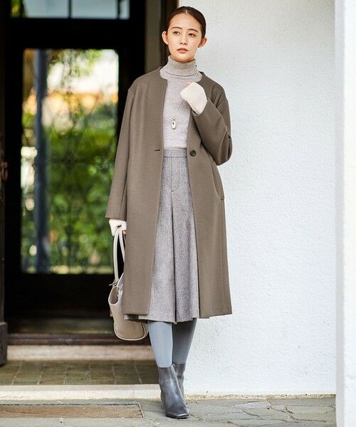 セール】 【洗える】WOOLLET ノーカラー ロングコート