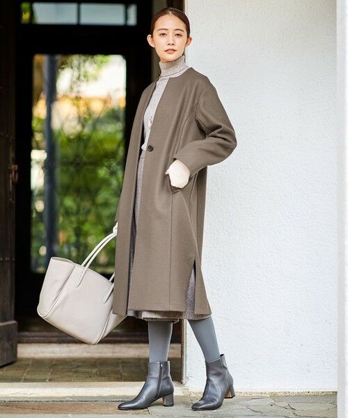 L size ONWARD(大きいサイズ) / エルサイズオンワード カットソー | 【洗える】WOOLLET ノーカラー ロングコート | 詳細14