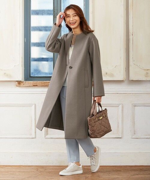 L size ONWARD(大きいサイズ) / エルサイズオンワード カットソー | 【洗える】WOOLLET ノーカラー ロングコート | 詳細15