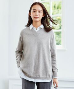 【洗える】PURE CASHMERE Vネック ニット