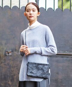 【洗える】CASHMERE BLEND ラウンドヘム ワッフル ニット