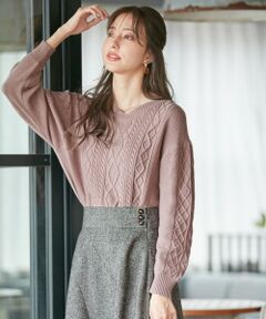 L size ONWARD(大きいサイズ) / エルサイズオンワード ニット・セーター | 【前後着用可能】2WAYケーブル ニット