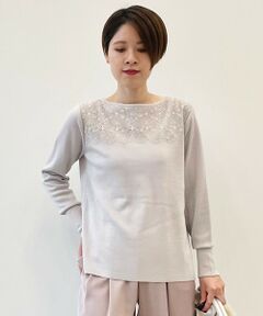 L size ONWARD(大きいサイズ) / エルサイズオンワード ニット・セーター | ウーステッドウール レースデザインプルオーバー