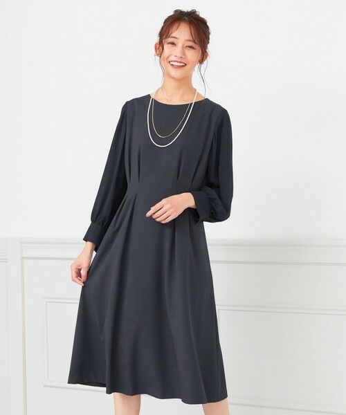 L size ONWARD(大きいサイズ) / エルサイズオンワード ロング・マキシ丈ワンピース | 【洗える】シフォンスリーブコンビ ワンピース（ネイビー）