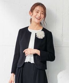 L size ONWARD(大きいサイズ) / エルサイズオンワード ノーカラージャケット | ミニライトボーダー ジャケット