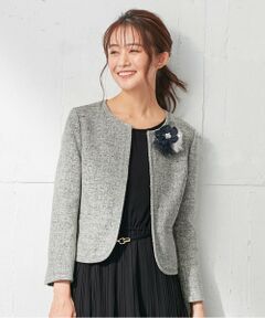 L size ONWARD(大きいサイズ) / エルサイズオンワード ノーカラージャケット | ミニライトボーダー ジャケット