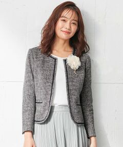 L size ONWARD(大きいサイズ) / エルサイズオンワード ノーカラージャケット | ミニライトボーダー ジャケット