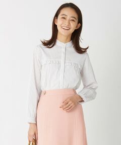 L size ONWARD(大きいサイズ) / エルサイズオンワード シャツ・ブラウス | 【洗える】BEZ VEGA フリル ストライプ ブラウス