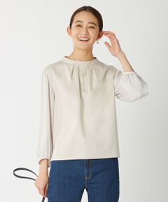 L size ONWARD(大きいサイズ) / エルサイズオンワード カットソー | 布帛スリーブジャージー スタンドネック カットソー