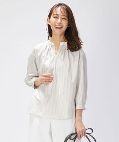 L size ONWARD(大きいサイズ) / エルサイズオンワード カットソー | 【イージーケア】STRIPE JERSEY バンドカラー カットソー