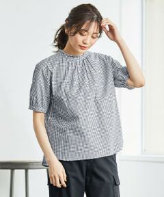 L size ONWARD(大きいサイズ) / エルサイズオンワード シャツ・ブラウス | 【洗える】BEZ Cリネン変形ギンガム スタンドカラー ブラウス