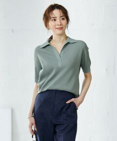 L size ONWARD(大きいサイズ) / エルサイズオンワード ニット・セーター | 【洗える】コットンポリエステルホールガーメント ポロプルオーバー