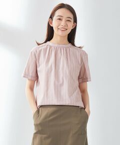L size ONWARD(大きいサイズ) / エルサイズオンワード シャツ・ブラウス | 【洗える】BEZ 空羽ストライプ スタンドカラー ブラウス