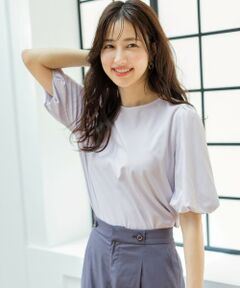 L size ONWARD(大きいサイズ) / エルサイズオンワード カットソー | 【UVケア】ハイゲージストライプ バルーンスリーブ カットソー