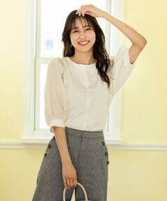 L size ONWARD(大きいサイズ) / エルサイズオンワード カットソー | パフスリーブ異素材コンビ プルオーバー