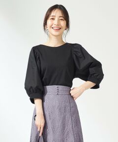 L size ONWARD(大きいサイズ) / エルサイズオンワード カットソー | パフスリーブ異素材コンビ プルオーバー