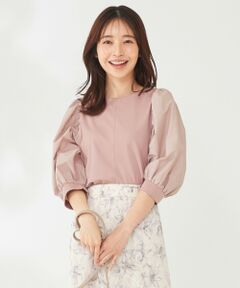 L size ONWARD(大きいサイズ) / エルサイズオンワード カットソー | パフスリーブ異素材コンビ プルオーバー