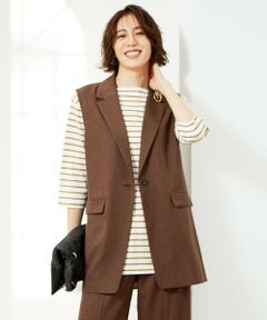 L size ONWARD(大きいサイズ) / エルサイズオンワード ベスト | 【接触冷感・速乾・UVケア・撥水・防シワ】リネンライクツイル ミドル丈ジレ