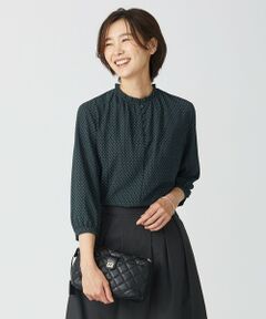 L size ONWARD(大きいサイズ) / エルサイズオンワード シャツ・ブラウス | 【洗える】 ドビー幾何プリント フリル ブラウス