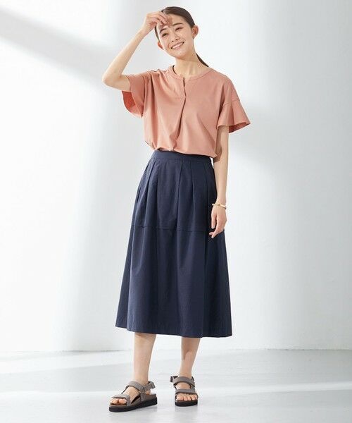 L size ONWARD(大きいサイズ) / エルサイズオンワード カットソー | 【UVケア・接触冷感】コンパクトコットンスムース キーネック カットソー | 詳細5