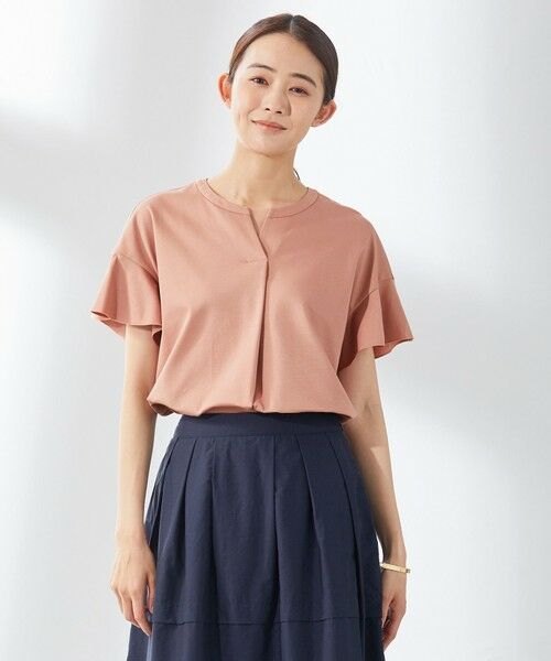 L size ONWARD(大きいサイズ) / エルサイズオンワード カットソー | 【UVケア・接触冷感】コンパクトコットンスムース キーネック カットソー（ピンク系）