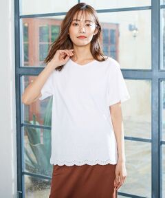 L size ONWARD(大きいサイズ) / エルサイズオンワード カットソー | 【UVケア・接触冷感】コンパクトコットンスムース 裾刺繍 カットソー