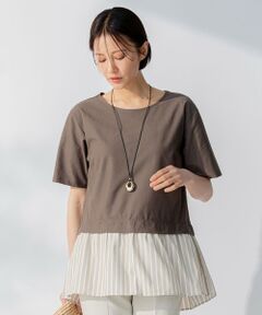 L size ONWARD(大きいサイズ) / エルサイズオンワード カットソー | 【洗える】コンビネーションシャーティング ペプラムデザイン カットソー