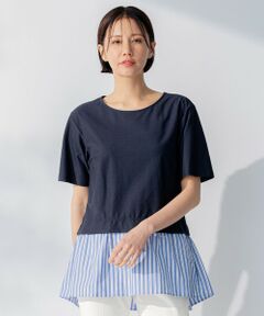 L size ONWARD(大きいサイズ) / エルサイズオンワード カットソー | 【洗える】コンビネーションシャーティング ペプラムデザイン カットソー