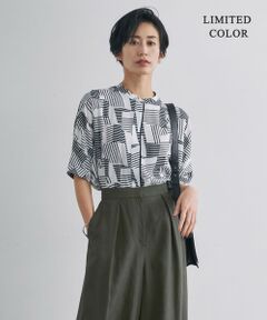 【WEB限定カラーあり】 Back Satin Amunzen バンドカラーブラウス